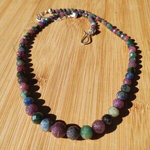 Jay King DTR mine finds Emerald multi sapphire faceted necklace 925 Sterling Sil